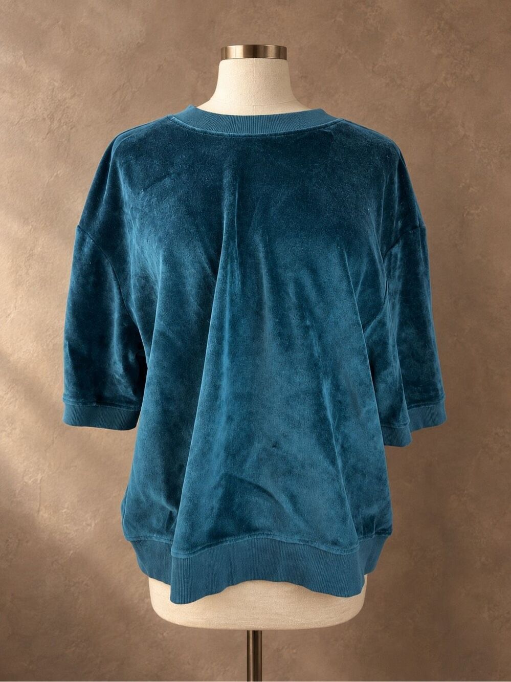 Pact L Organic Cotton Pure Velour Sweatshirt Tee Teal Relaxed Pullover